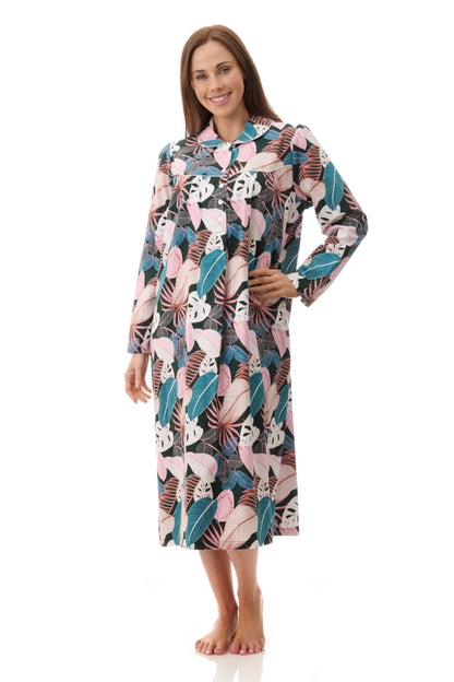GIVONI:  FL Lulu Print Mid Length Collared Nightie