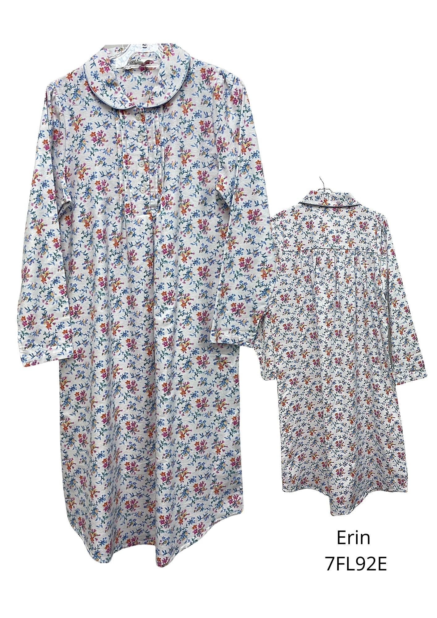 Givoni:  Flannelette Mid length nightie Long Sleeves 'Erin'