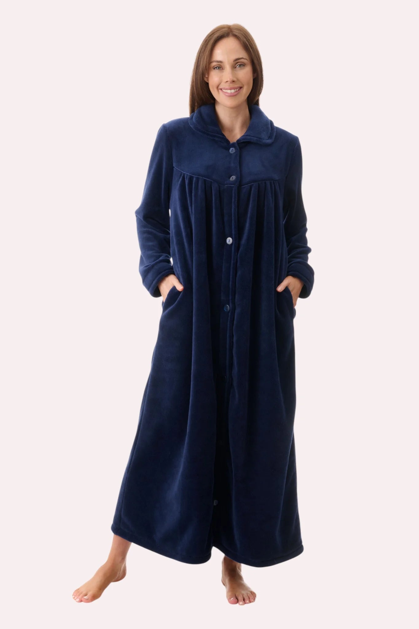 Givoni: Long Length Luxury Polar Button Front Dressing Gown NAVY
