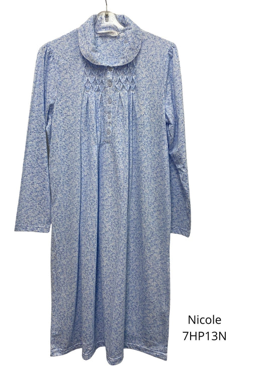 Givoni:  Short Nightie Long Sleeves Printed Single Knit Jersey 'Nicole'