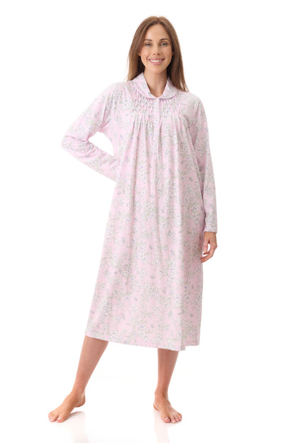 GIVONI:  HP Asha Print Medium Length Collared Nightie
