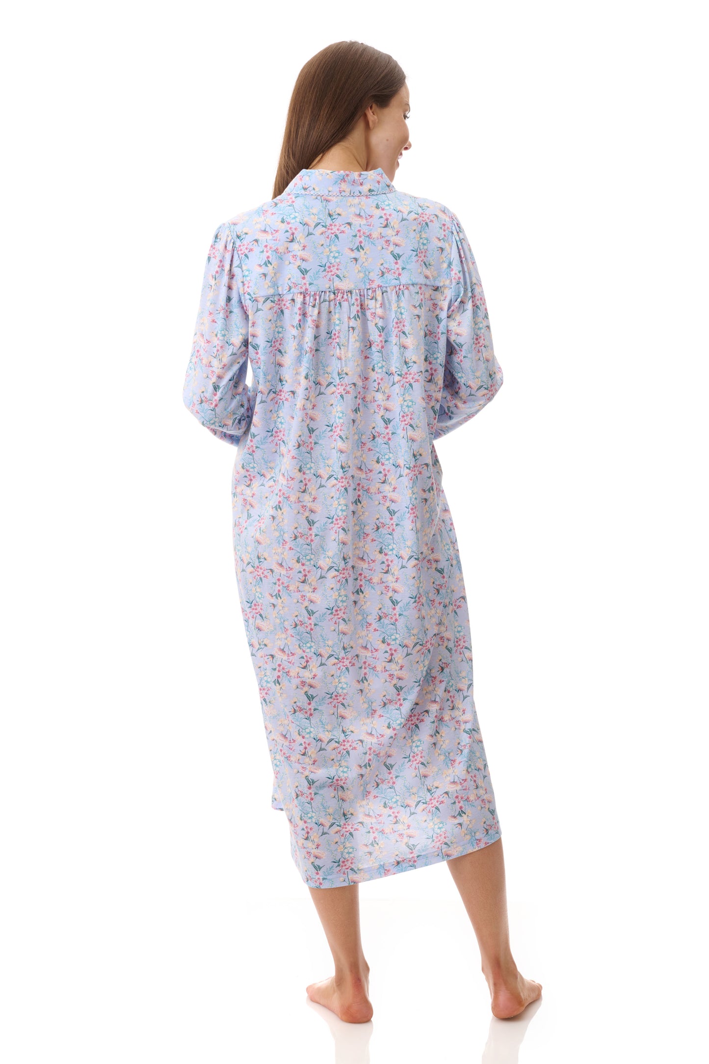 GIVONI:  FL Brooke Print Mid Length Collared Nightie