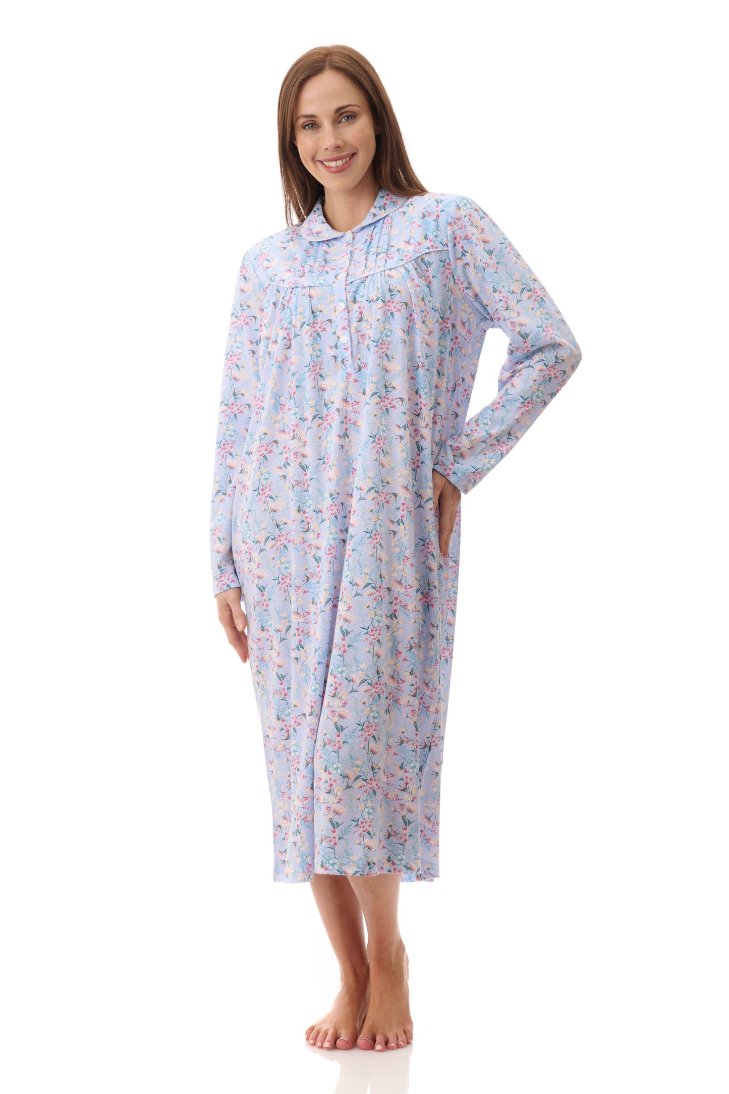 GIVONI:  FL Brooke Print Mid Length Collared Nightie