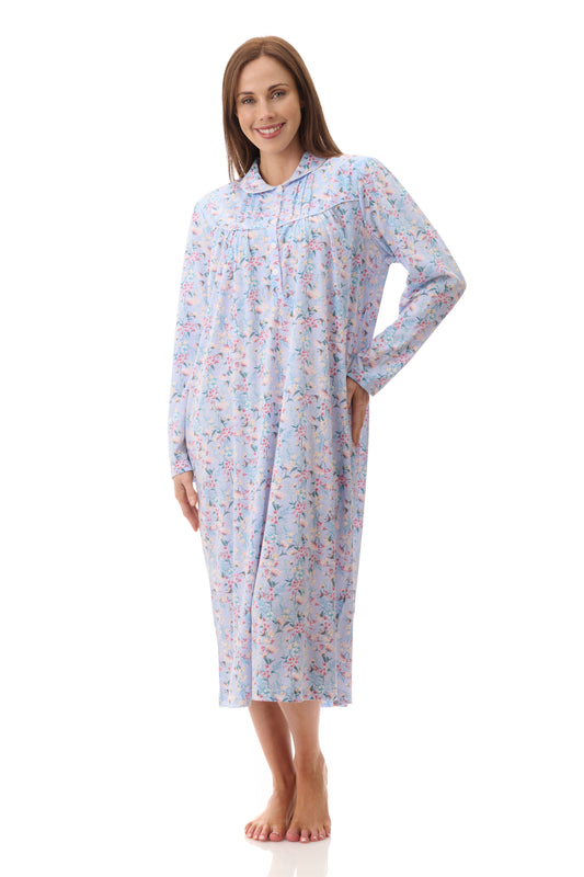 GIVONI:  FL Brooke Print Mid Length Collared Nightie