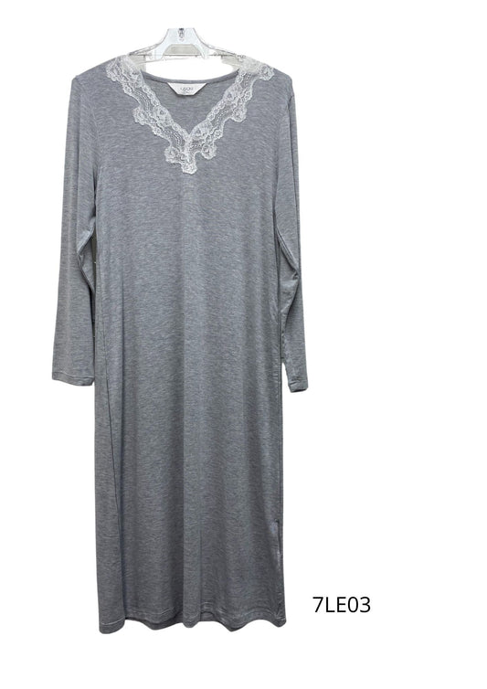 Givoni:  Mid Length Nightie Long Sleeves. Modal Slinky Knit 'Grey Marle'