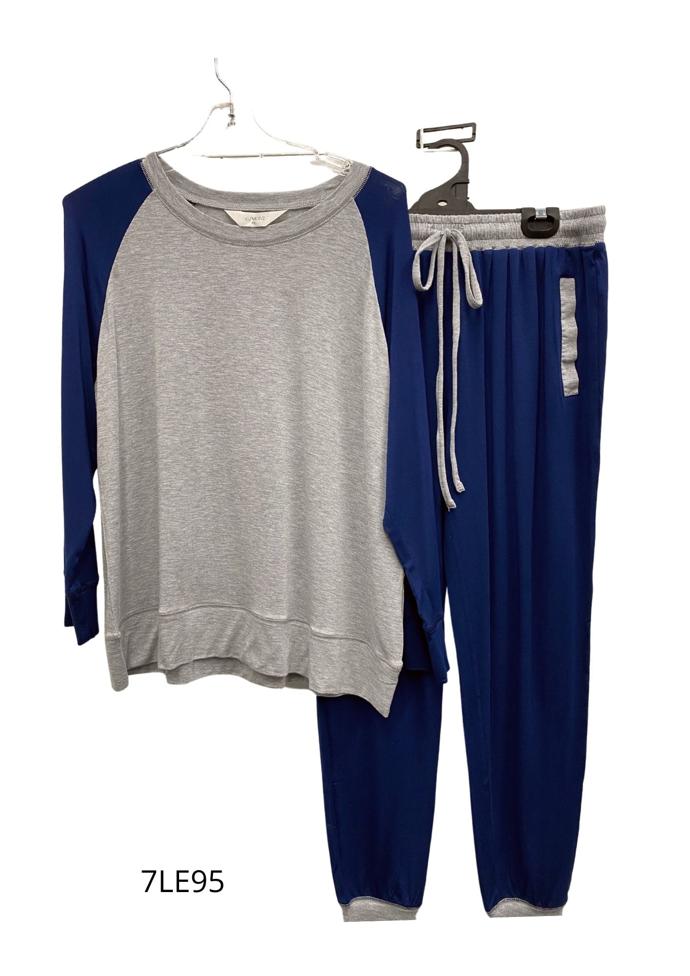 Givoni:  Long Pyjama with Ski Pant, Modal Slinky Knit 'Navy/Greymarle'