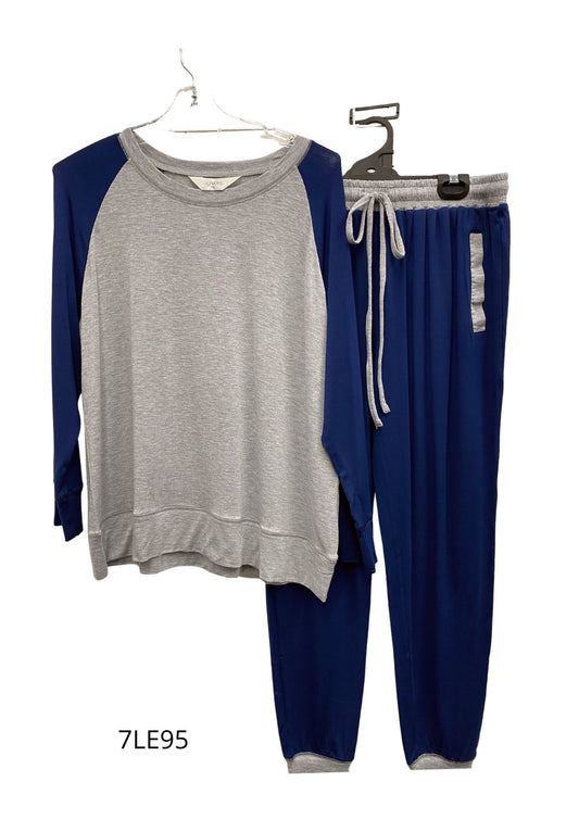 Givoni:  Long Pyjama with Ski Pant, Modal Slinky Knit 'Navy/Greymarle'