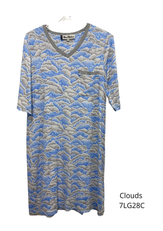 Givoni:  Short Nightie Half Sleeve Modal Slinky Knit 'Clouds'