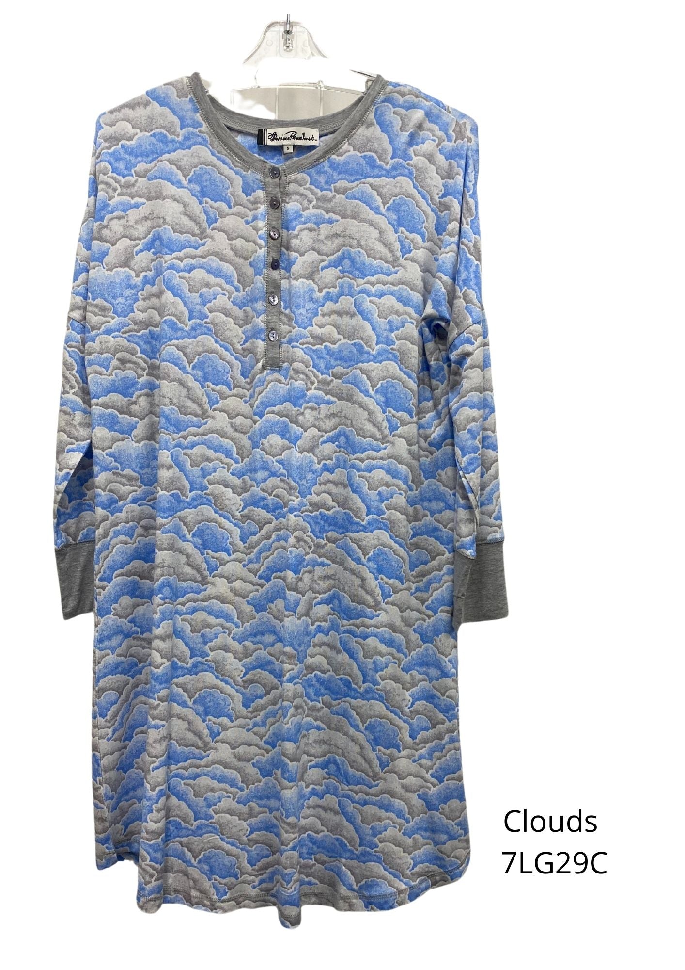 Givoni:  Short Nightie Long Sleeve Modal Slinky Knit 'Clouds'