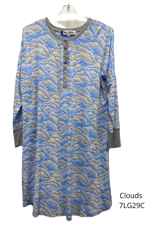 Givoni:  Short Nightie Long Sleeve Modal Slinky Knit 'Clouds'