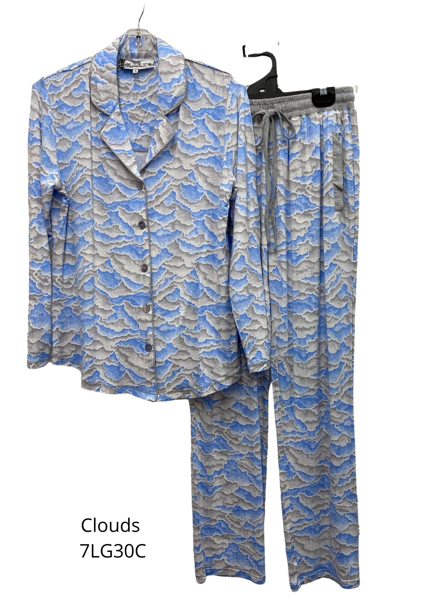 Givoni:  Long Pyjama, Button Front, Modal Slinky Knit 'Clouds'