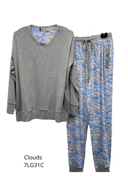 Givoni:  Long Pyjama with Ski Pant, Modal Slinky Knit 'Clouds'