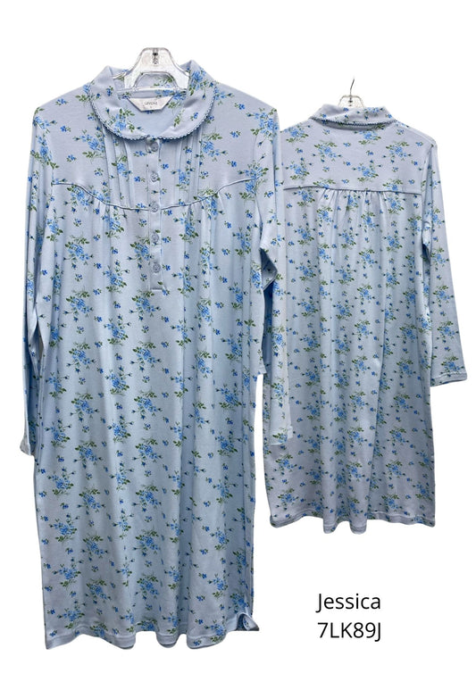 Givoni:  Mid Length Nightie Long Sleeves 100% Cotton 'Jessica'