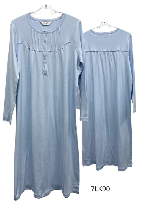 Givoni:  Mid Length Nightie Long Sleeves 100% Cotton 'Blue'