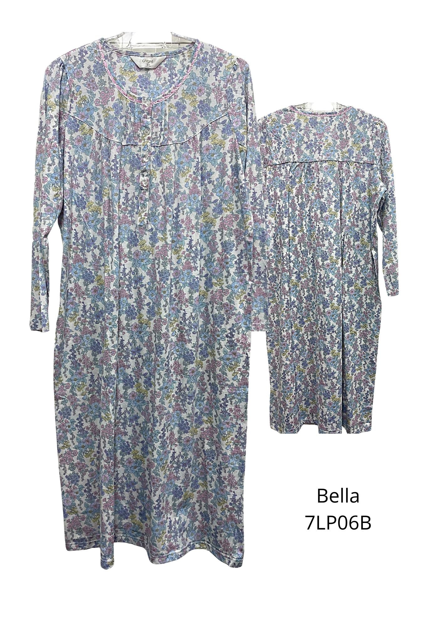 Givoni:  Mid Length Nightie Long Sleeves Cotton Knit Jersey 'Bella'