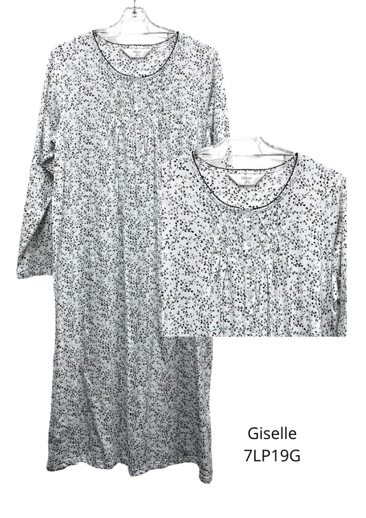 Givoni:  Mid Length Nightie Long Sleeves Cotton Knit Jersey 'Giselle'