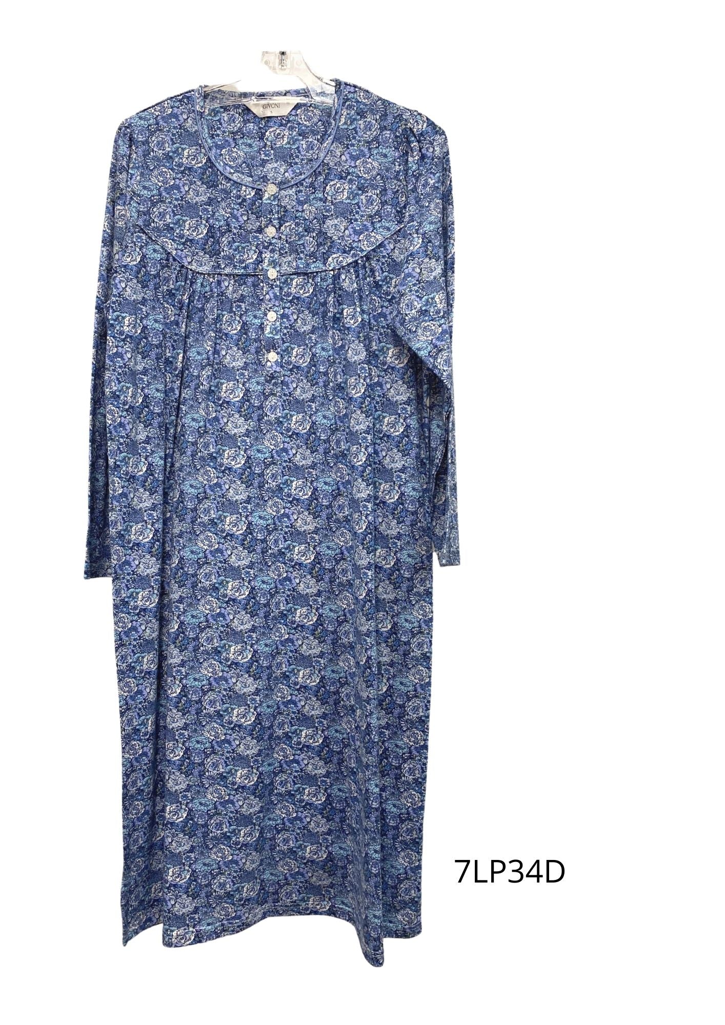 Givoni:  Short Length Nightie Long Sleeves 100% Cotton 'Diana'
