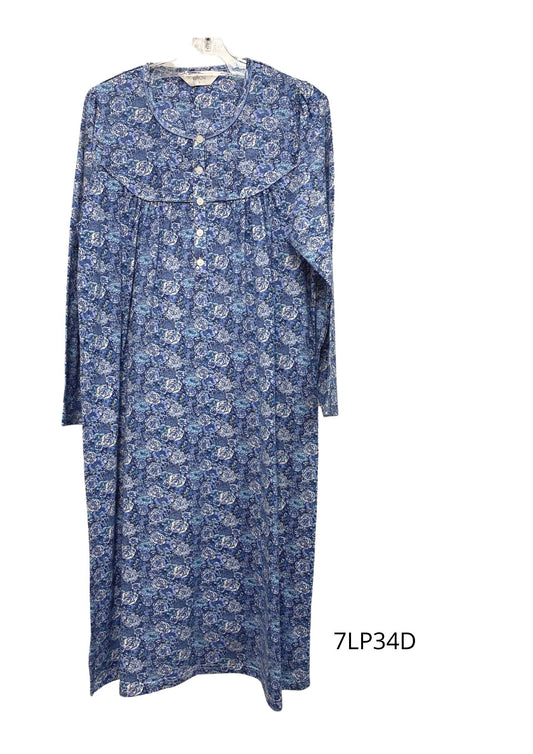 Givoni:  Short Length Nightie Long Sleeves 100% Cotton 'Diana'