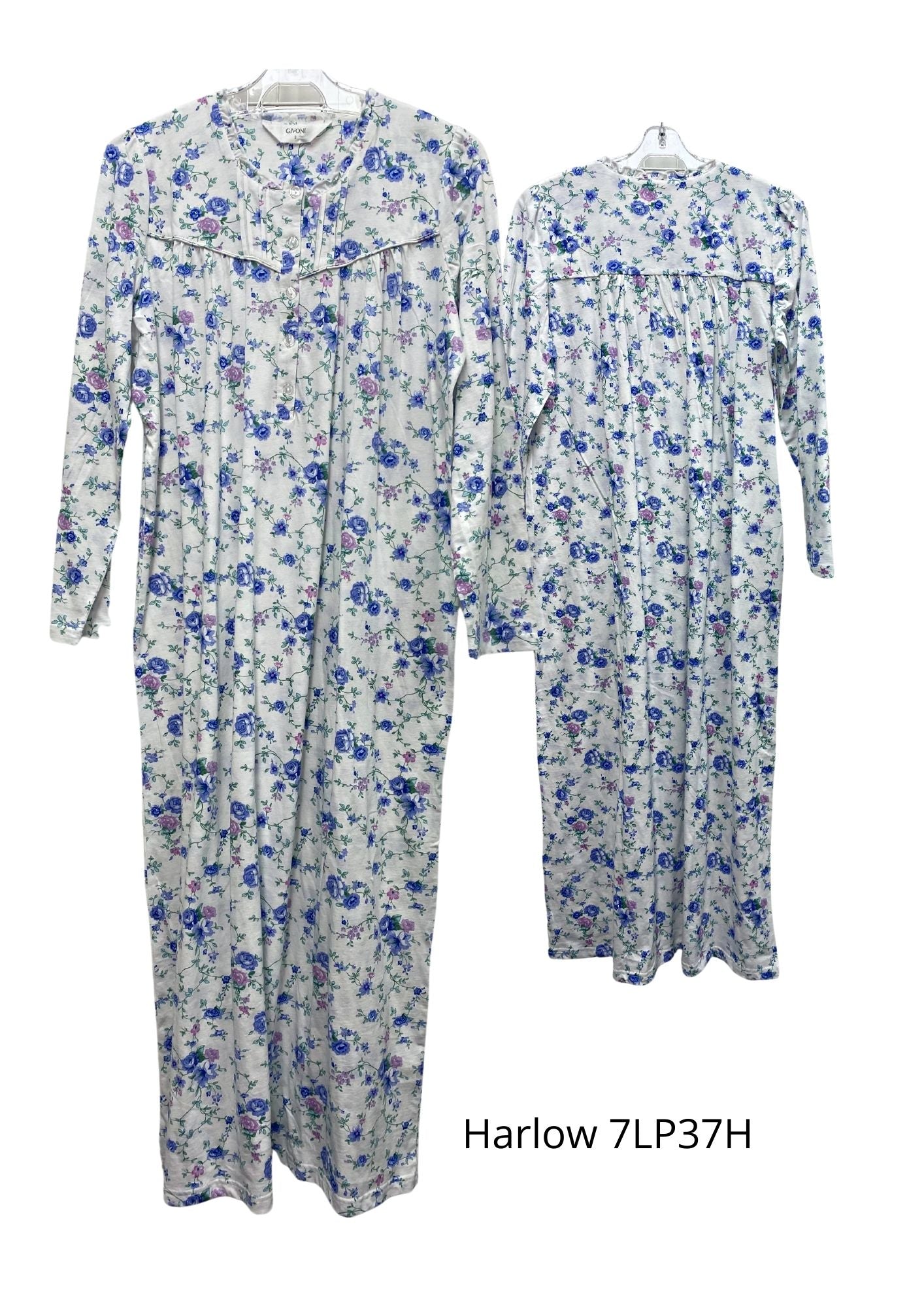 Givoni:  Long Length Nightie Long Sleeves Cotton Knit Jersey 'Harlow'