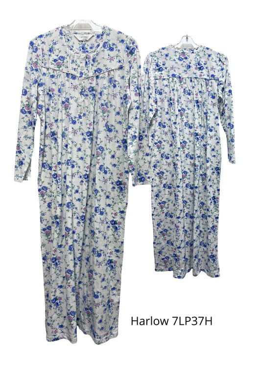 Givoni:  Long Length Nightie Long Sleeves Cotton Knit Jersey 'Harlow'