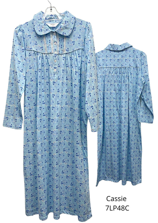 Givoni:  Mid Length Nightie Long Sleeves Cotton Knit Jersey 'Cassie'