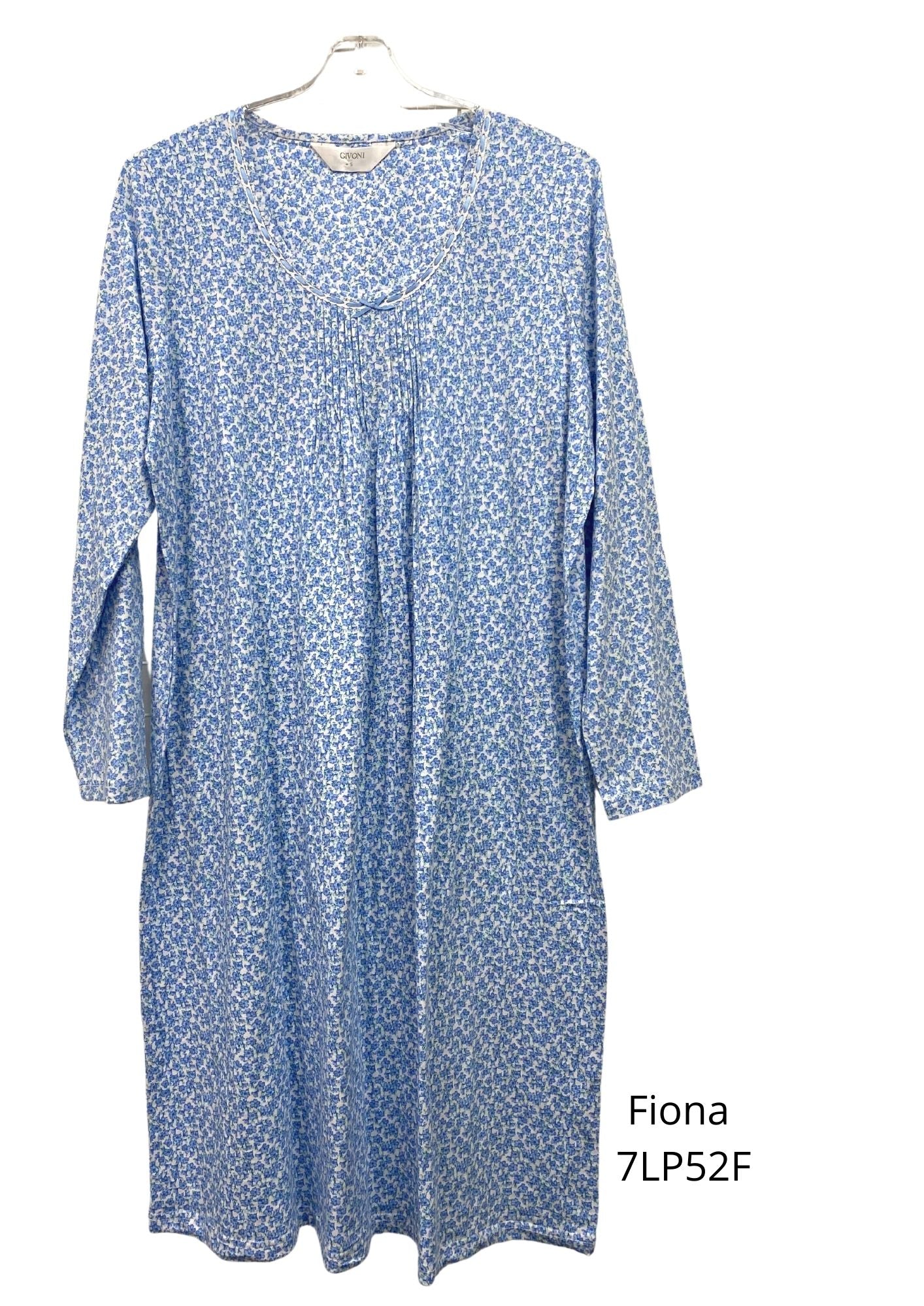 Givoni:  Short Length Nightie Long Sleeves Cotton Knit Jersey 'Fiona'