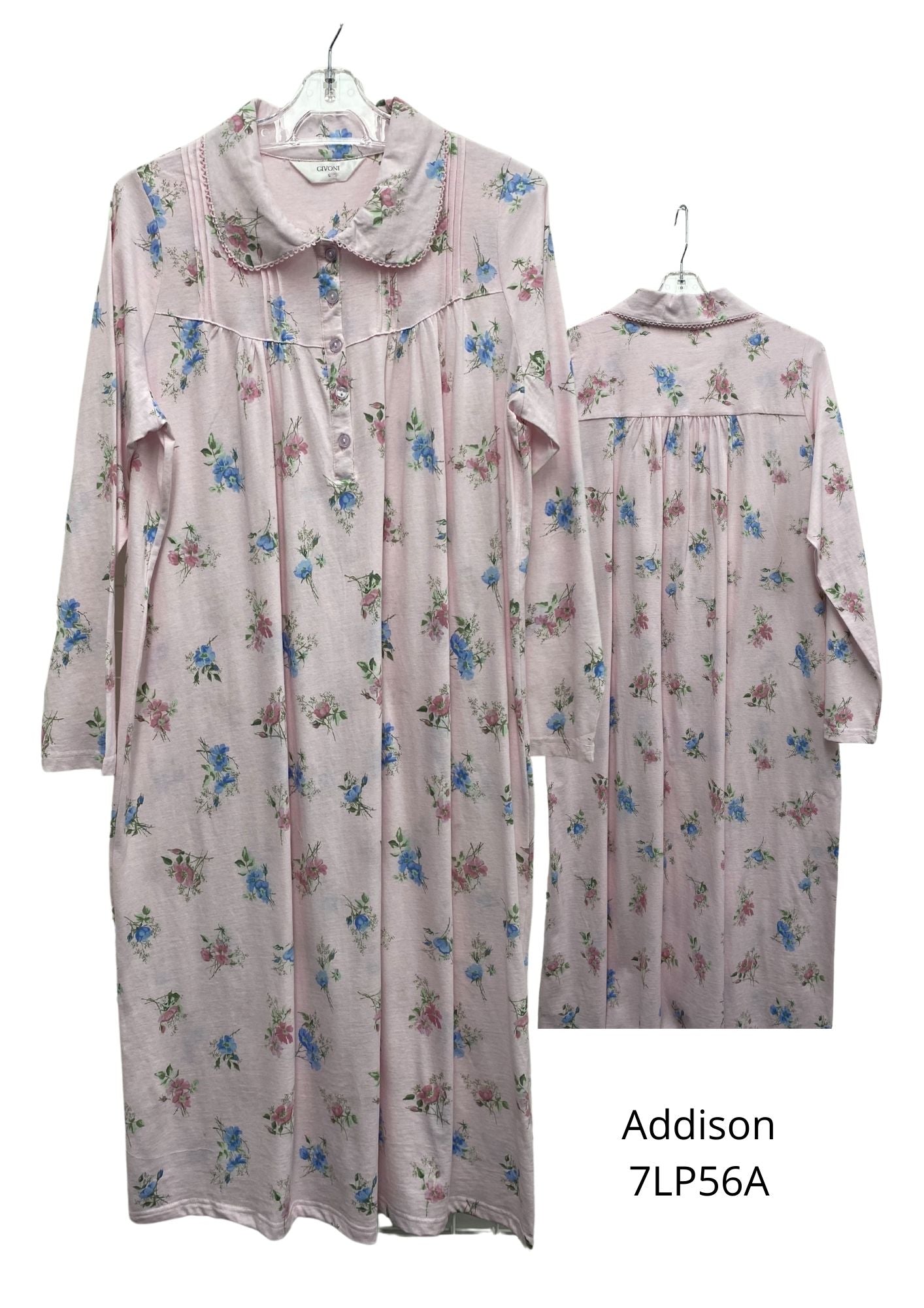 Givoni:  Mid Length Nightie Long Sleeves Cotton Knit Jersey 'Addison'