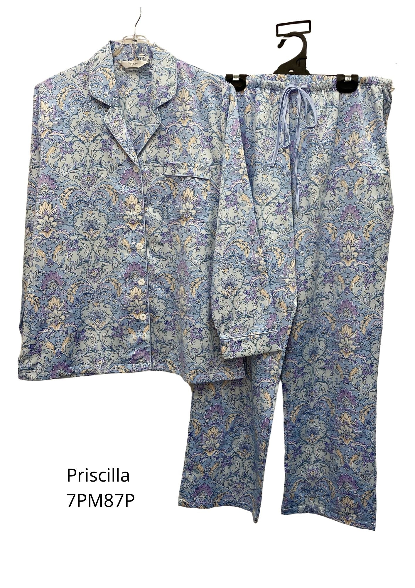 Givoni: Long Pyjama Blue Satin Piping 'Priscilla'