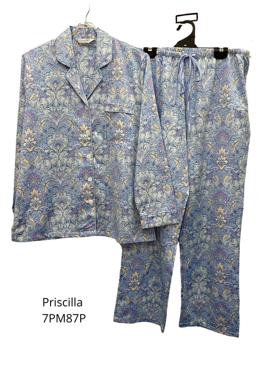 Givoni: Long Pyjama Blue Satin Piping 'Priscilla'