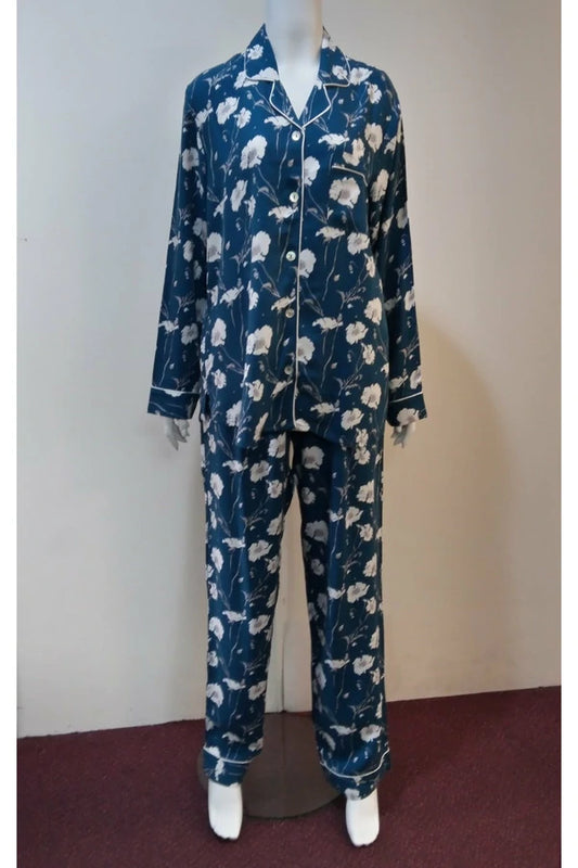 Givoni: Long Pyjamas White Satin Piping 'Teal'