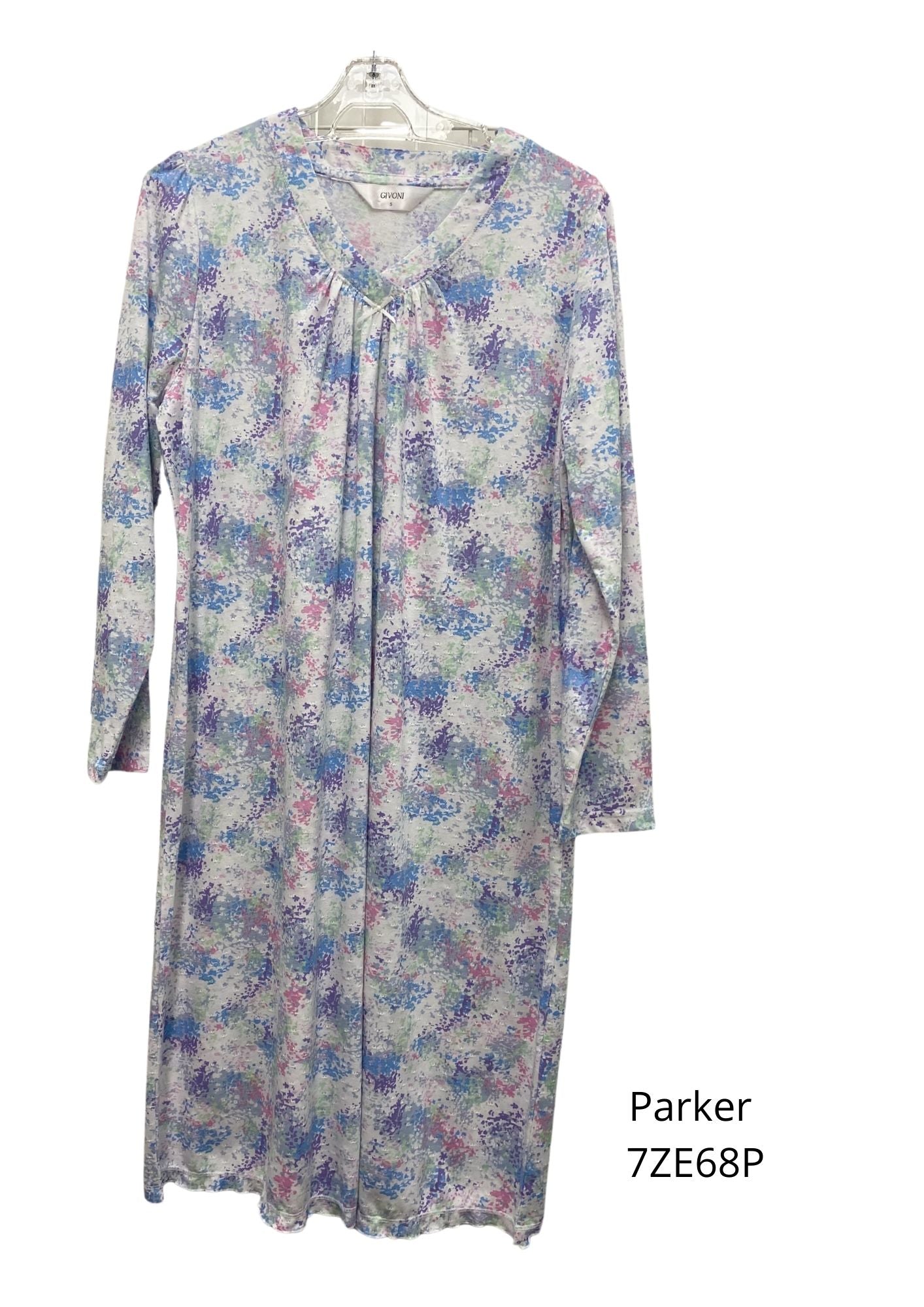 Givoni:  Long Nightie Long Sleeves V Neck Jacquard Jersey 'Parker'