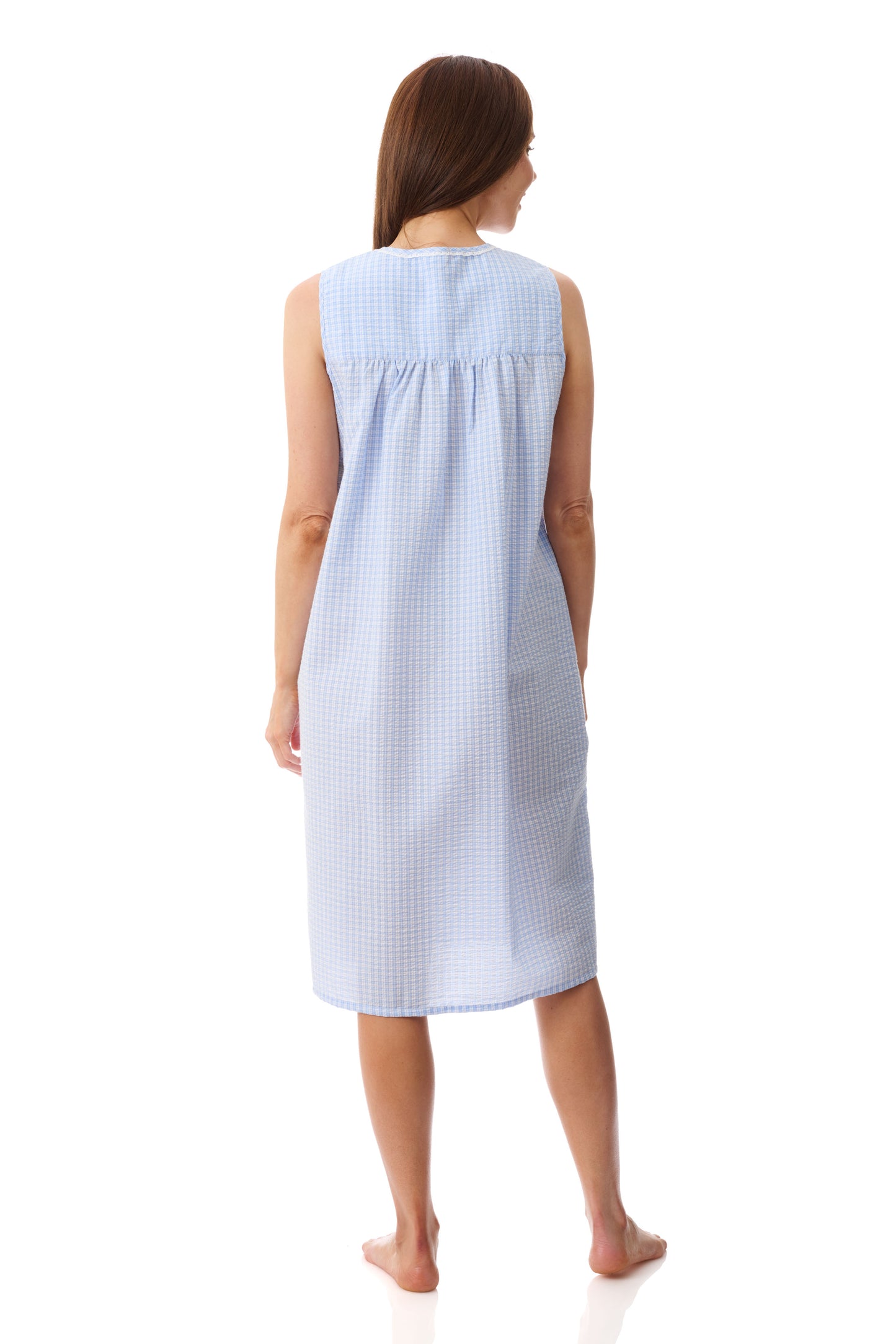 GIVONI - Check Seersucker Woven Sleeveless Short Nightie