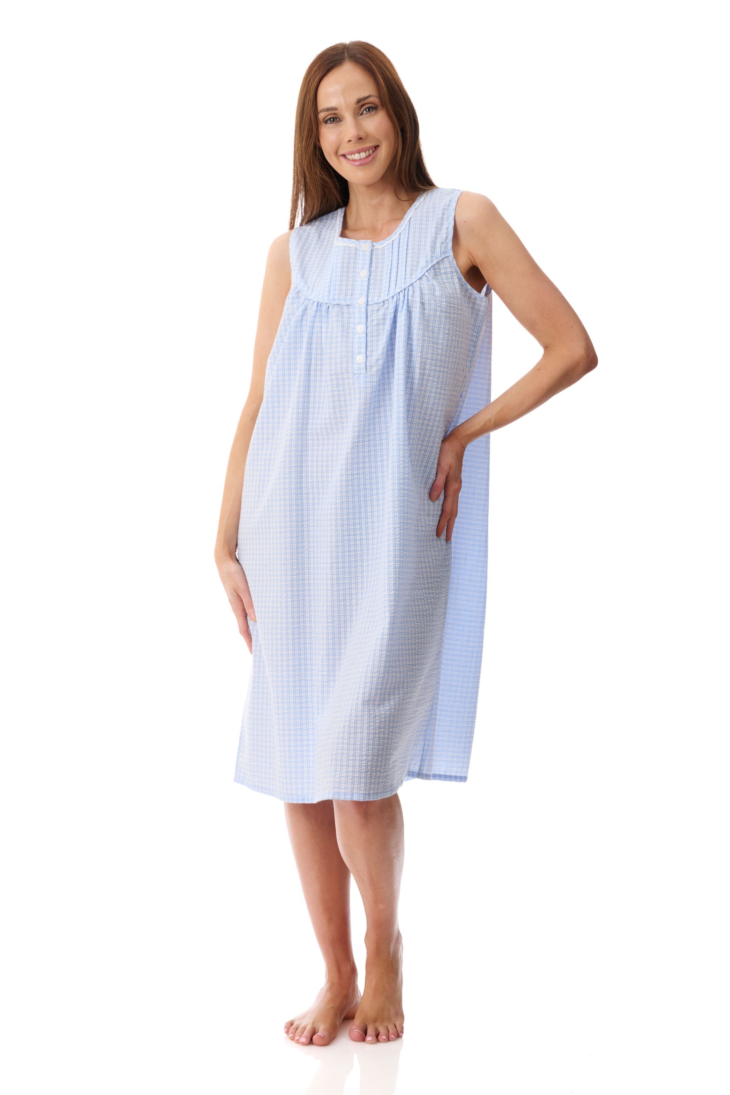 GIVONI - Check Seersucker Woven Sleeveless Short Nightie