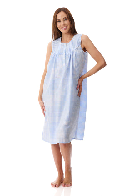 GIVONI - Check Seersucker Woven Sleeveless Short Nightie