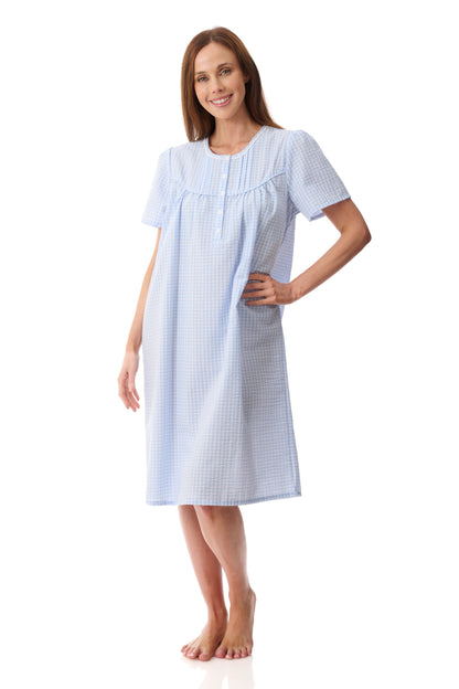 GIVONI - Check Seersucker Woven Short Sleeve Short Nightie
