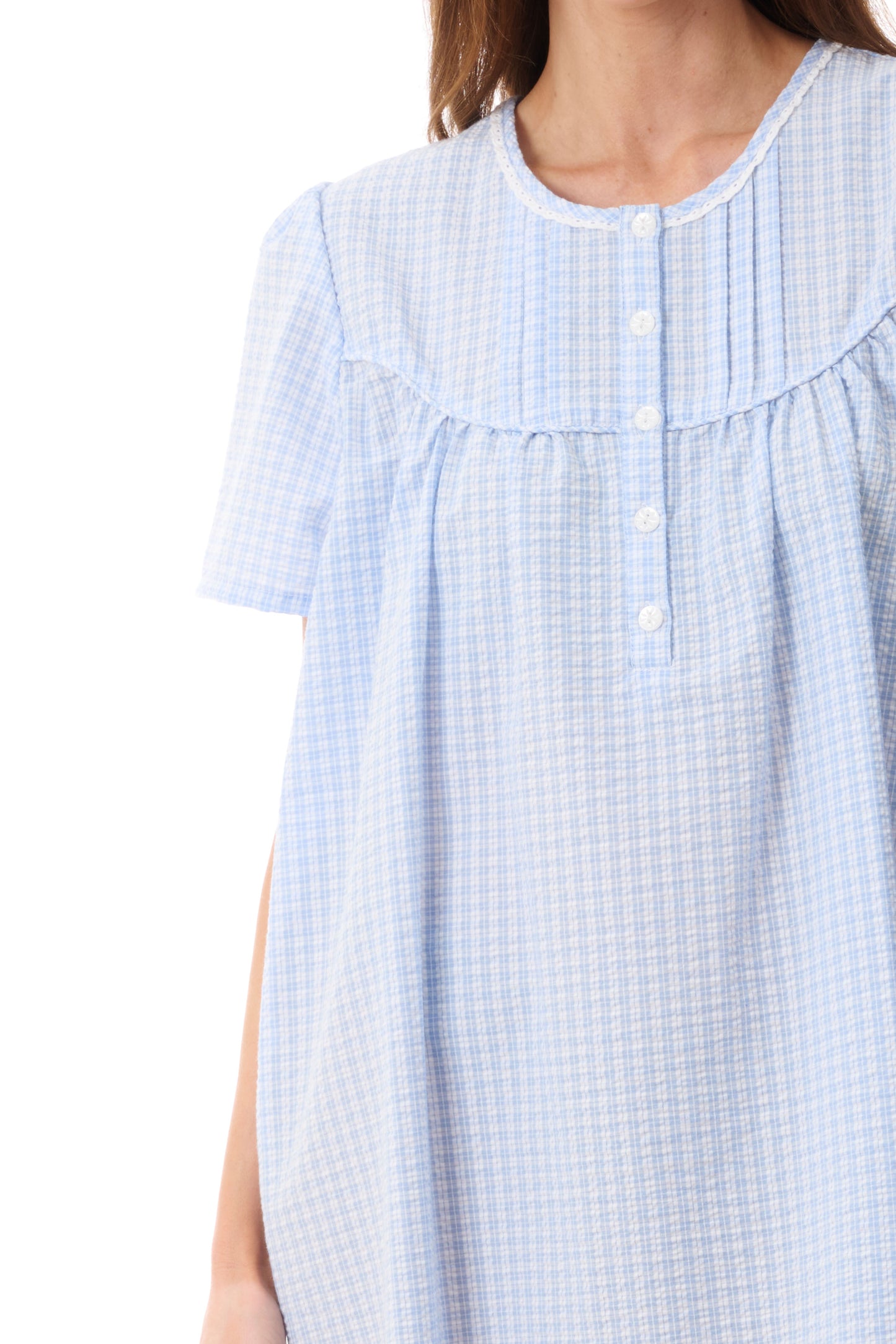 GIVONI - Check Seersucker Woven Short Sleeve Short Nightie
