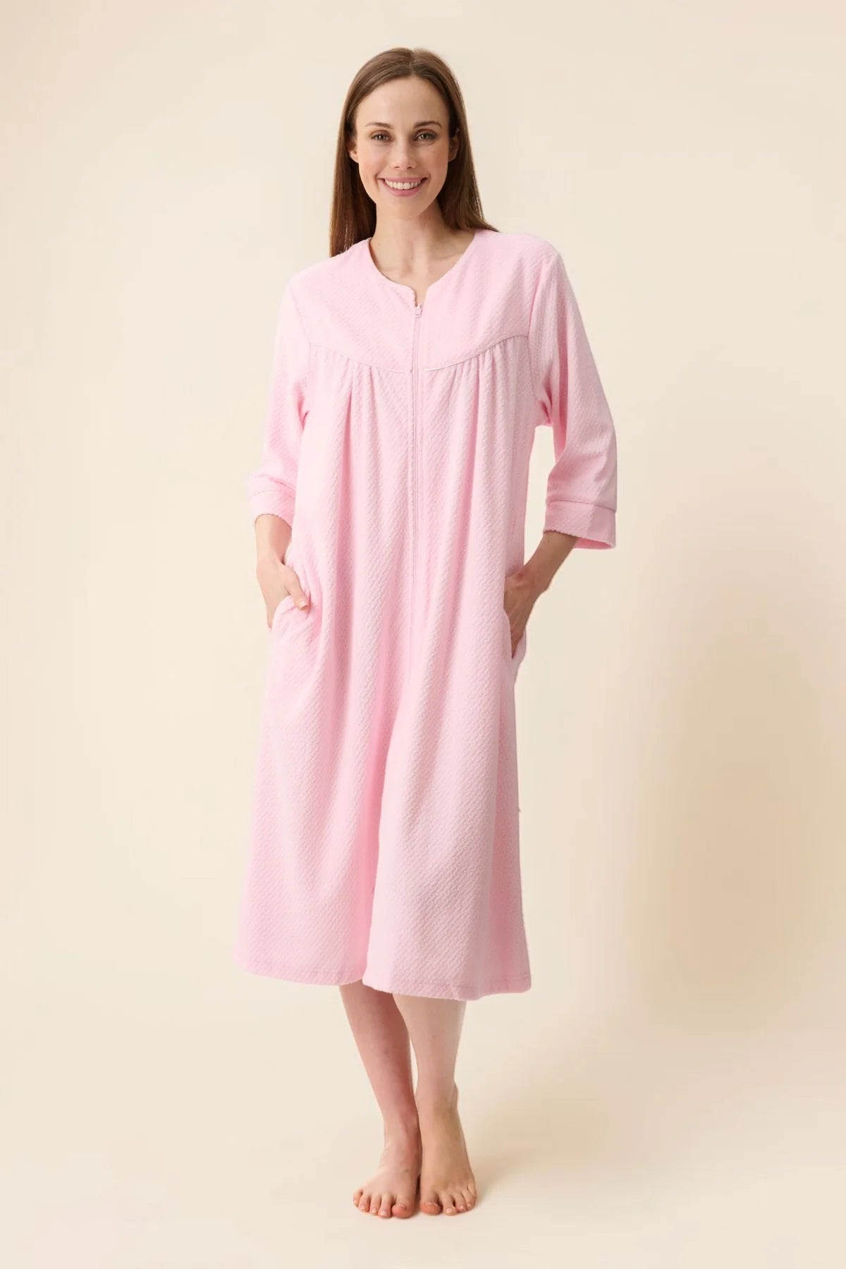 GIVONI - Jacquard Zip Front Short Gown with Yoke