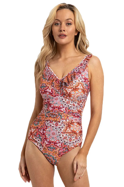 Jantzen: Chantille DD/E Ruched Mesh Frill One Piece Bather