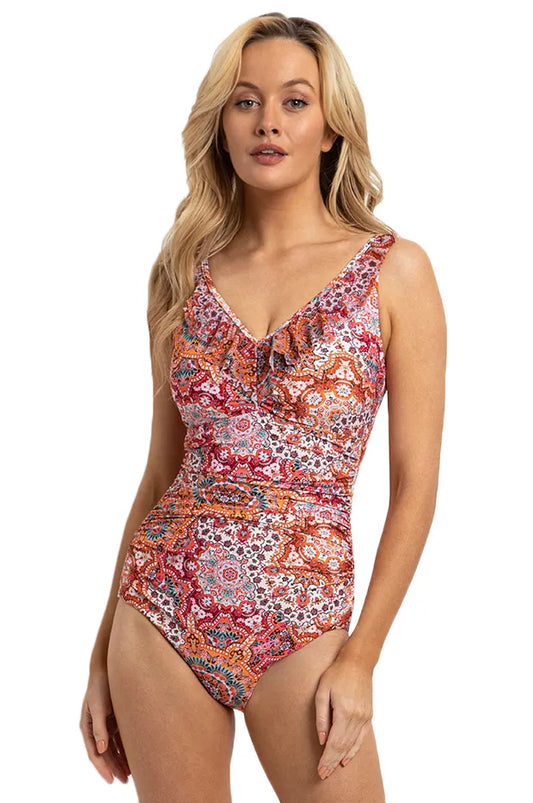 Jantzen: Chantille DD/E Ruched Mesh Frill One Piece Bather