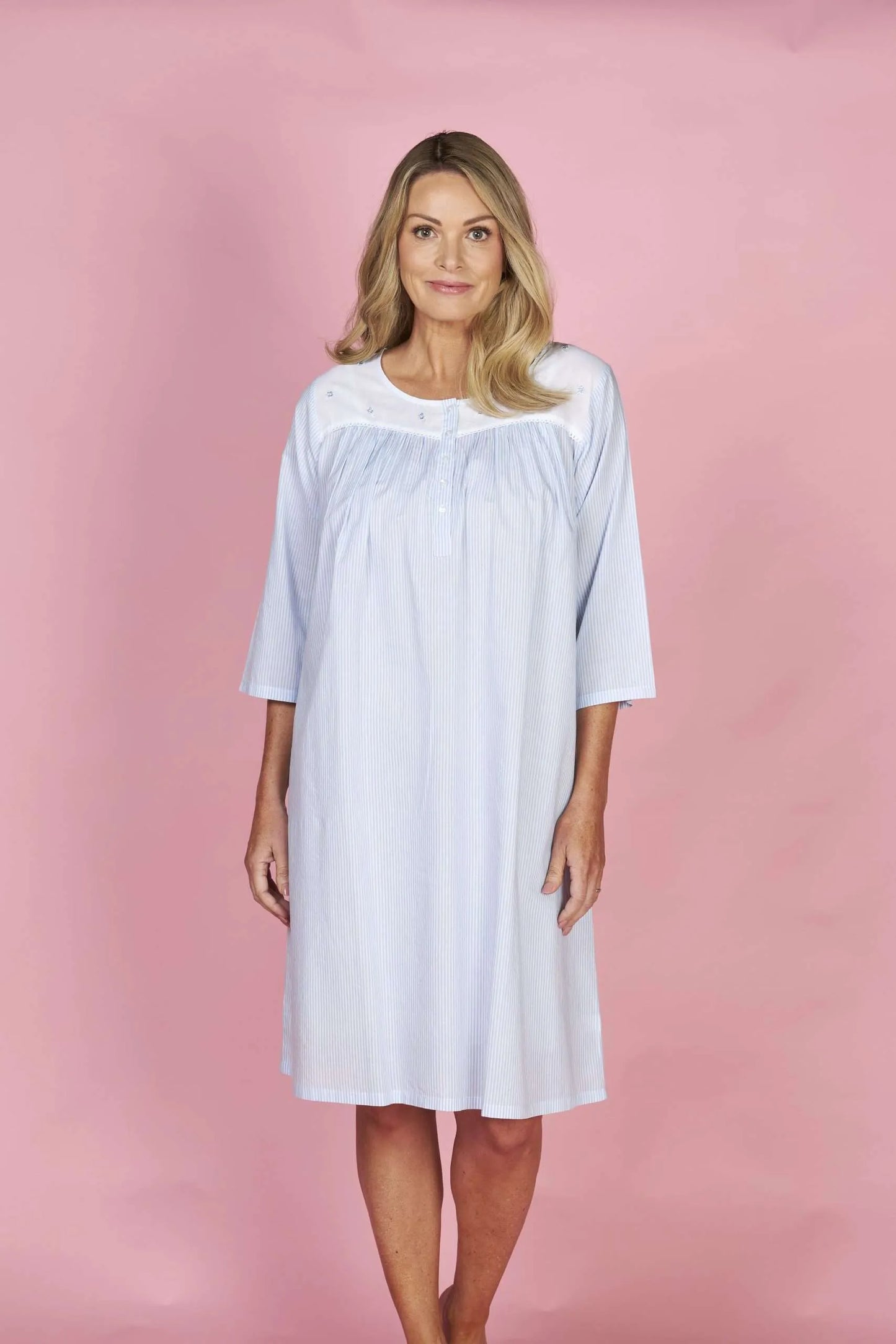 FRENCH COUNTRY:  Pinstripe Round Neck Cotton Nightie