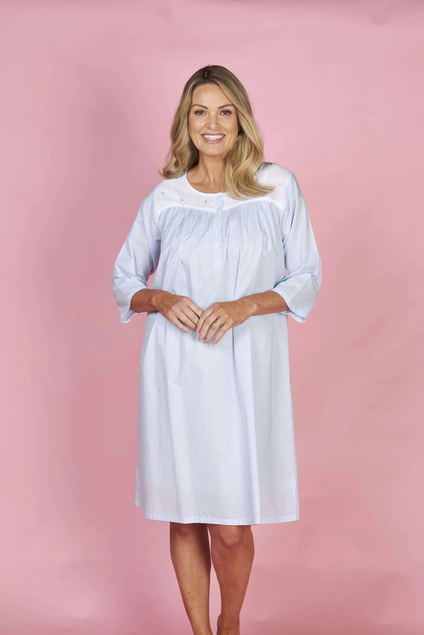 FRENCH COUNTRY:  Pinstripe Round Neck Cotton Nightie