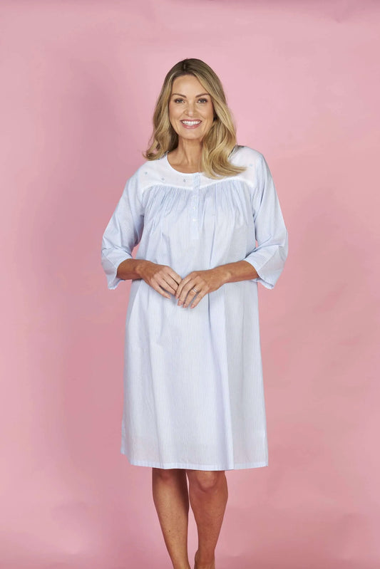 FRENCH COUNTRY:  Pinstripe Round Neck Cotton Nightie