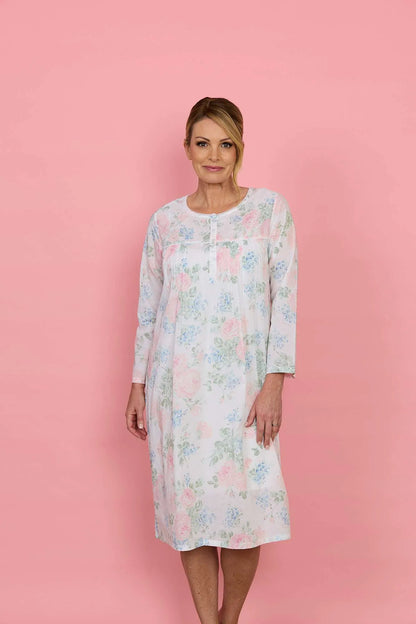 FRENCH COUNTRY:  Lilacs & Roses Long Sleeve Cotton Nightie