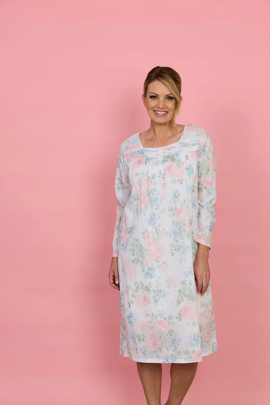 FRENCH COUNTRY:  Lilacs & Roses Square Neck Cotton Nightie