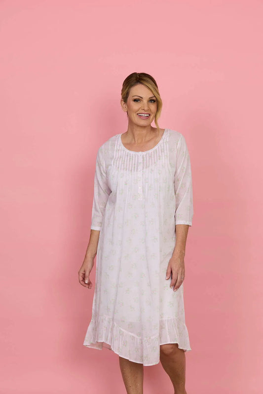FRENCH COUNTRY:  Calico Roses 3/4 Length Cotton Nightie