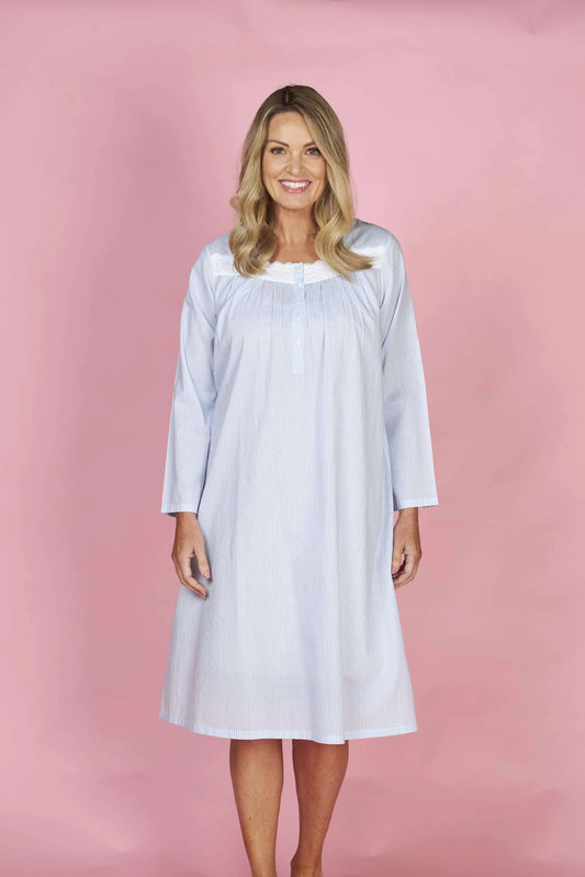 FRENCH COUNTRY:  Pinstripe Long Sleeve Cotton Nightie