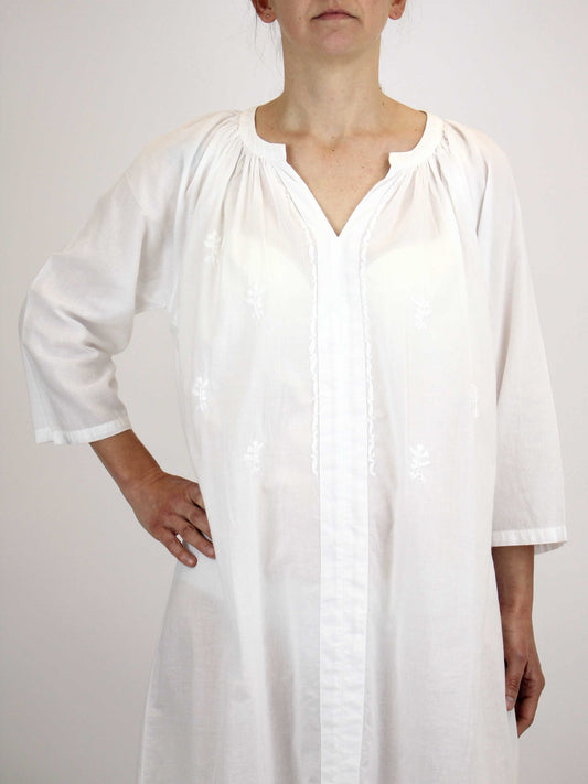 French Country: 3/4 Sleeve Nightie Night Gown. Cotton