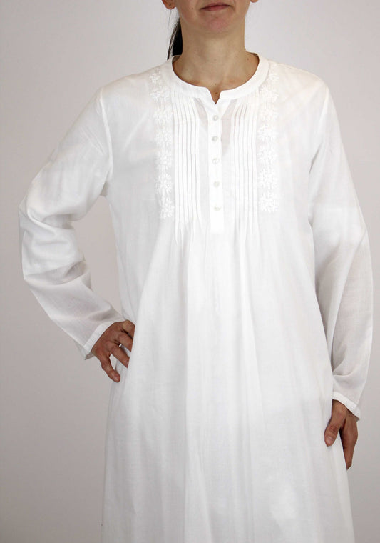 French Country: Mid Length Nightie Night Gown. Cotton.