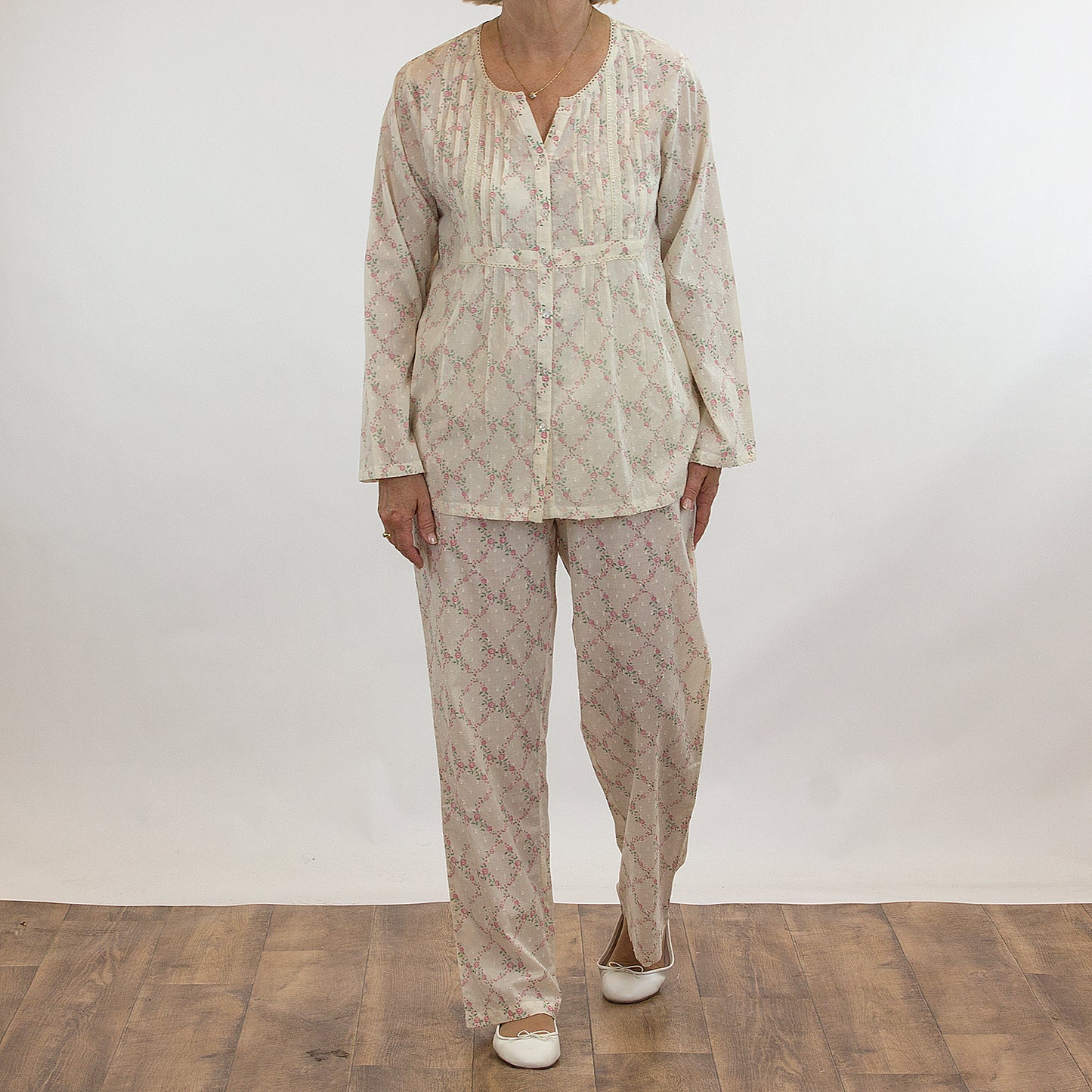 French Country: Pyjamas. Long Pants. Long Sleeve Top. Cotton.  'Trellis'