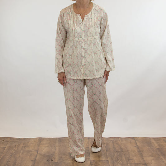 French Country: Pyjamas. Long Pants. Long Sleeve Top. Cotton.  'Trellis'